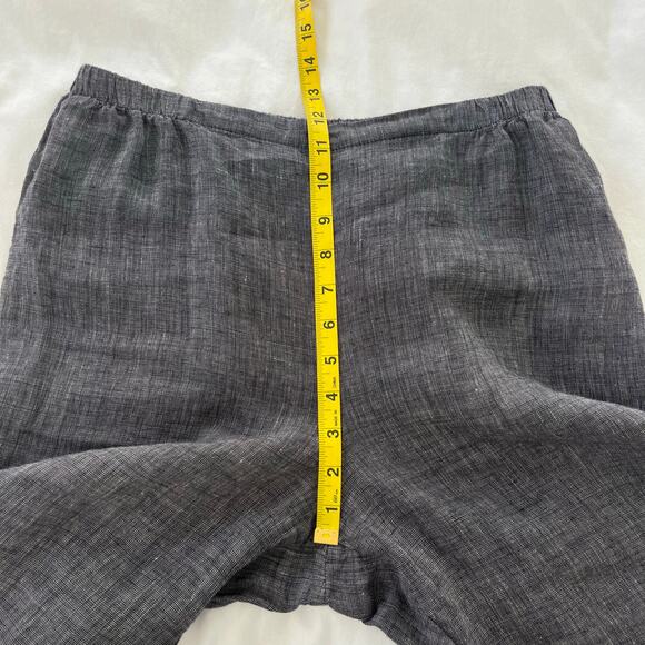 Flax By Jeanne Engelhart Linen Black Checked Pattern Textured Pull On Pants - Picture 6 of 9